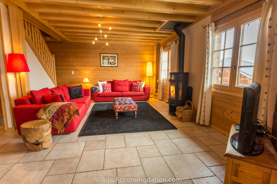 Chalet Kassy Morillon - Very spacious living area with log fire for cosy nights in