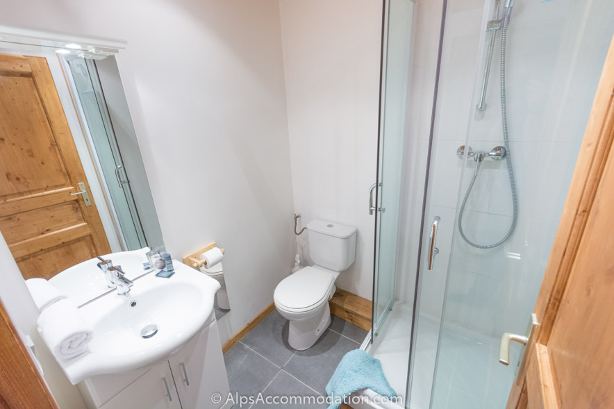 Chalet Bleu Morillon - The lower level bathroom featuring a shower